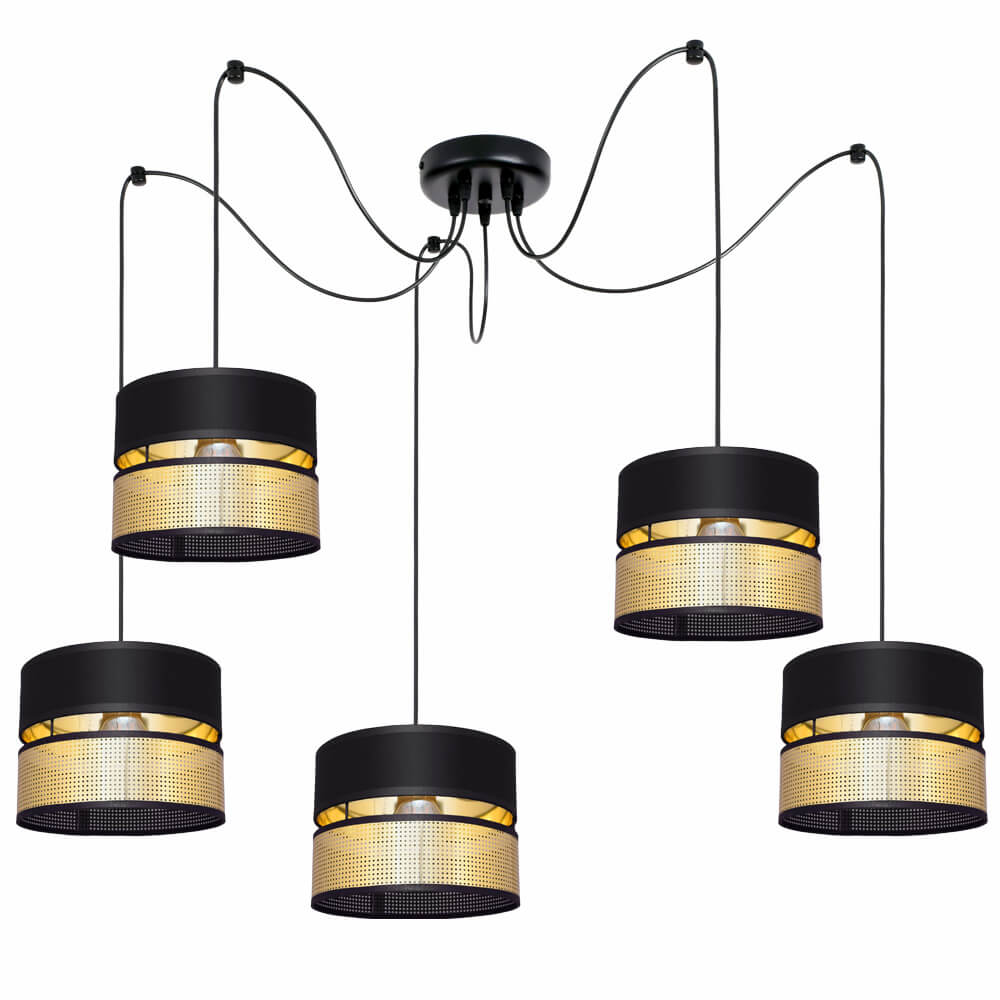 Lampa wisząca pająk Electra 7150-Z abażury czarne ze złotem