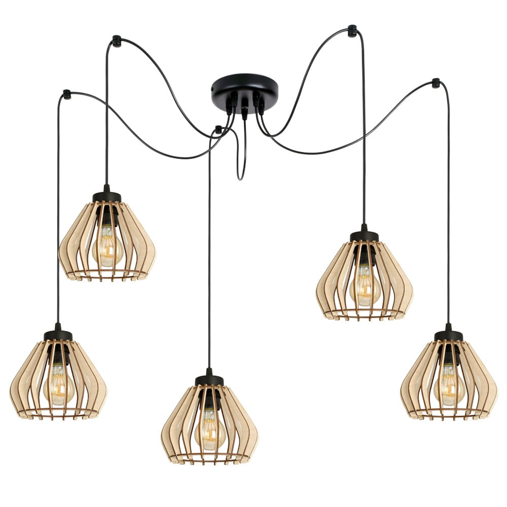 Lampa pająk Verno 8050 abażury drewniane